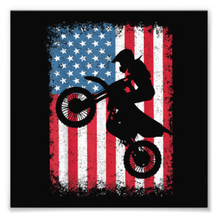 Dirt Bike American Flag Motocross Biker Mannen Boy Foto Afdruk