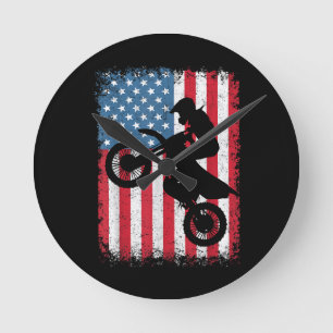 Dirt Bike American Flag Motocross Biker Mannen Boy Ronde Klok