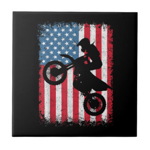 Dirt Bike American Flag Motocross Biker Mannen Boy Tegeltje