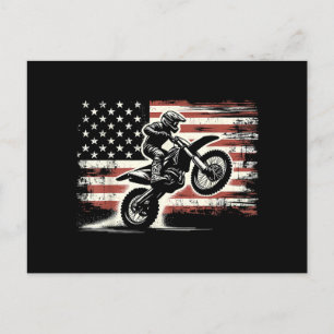 Dirt Bike Amerikaanse Vlag Motorcross Biker Vintag Briefkaart