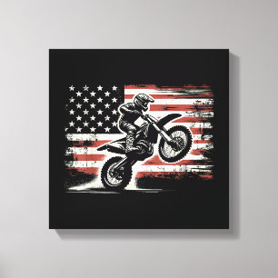 Dirt Bike Amerikaanse Vlag Motorcross Biker Vintag Canvas Afdruk