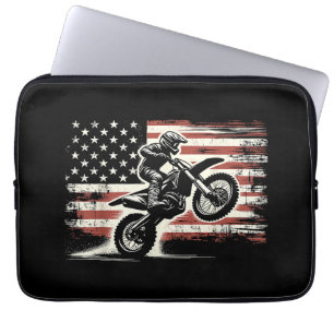 Dirt Bike Amerikaanse Vlag Motorcross Biker Vintag Laptop Sleeve
