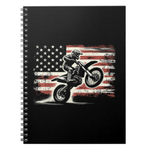 Dirt Bike Amerikaanse Vlag Motorcross Biker Vintag Notitieboek