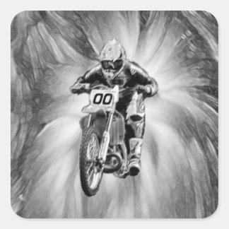 Dirt Bike Blasting Thru Black/White Vierkante Sticker