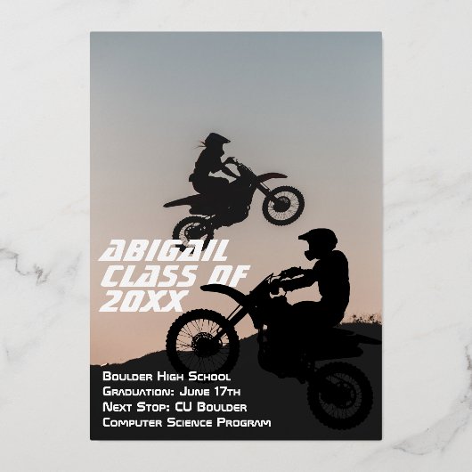 Dirt Bike Motocross 2 Foto Modern Afstuderen Folie Uitnodiging (Achterkant)