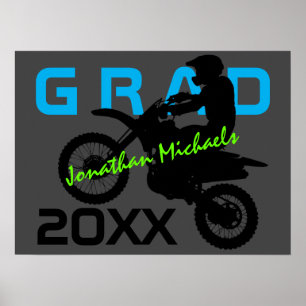 Dirt Bike Motocross Blue Green Grey Afstuderen Poster
