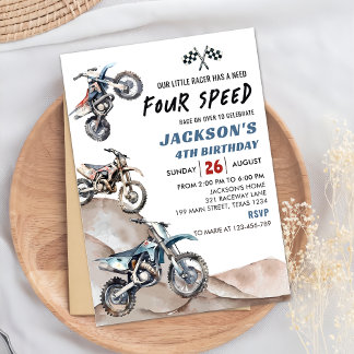 Dirt Bike Race Boy 4th Birthday Party Invitation