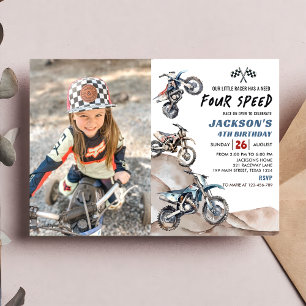Dirt Bike Race Boy 4th Birthday Photo Invitation