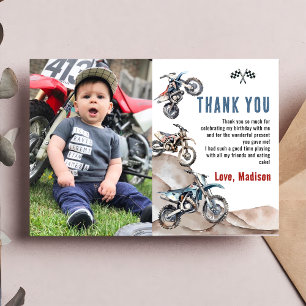 Dirt Bike Race Boy Birthday Photo Carte de remerci