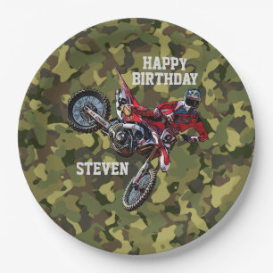 Dirt Bike Red Birthday Sport Motorcycle Cool Camo Papieren Bordje