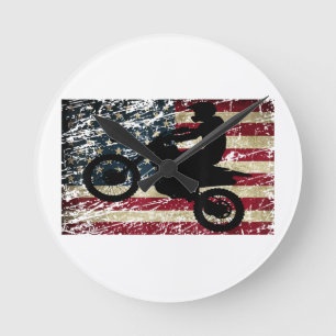 Dirt Bike USA Flag T-Shirt Motocross American Flag Ronde Klok