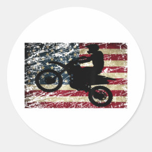 Dirt Bike USA Flag T-Shirt Motocross American Flag Ronde Sticker