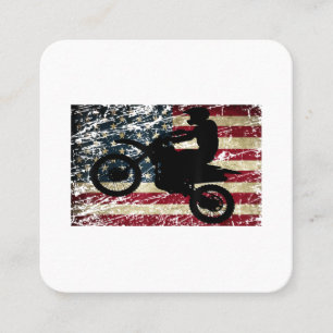 Dirt Bike USA Flag T-Shirt Motocross American Flag Vierkante Visitekaartje