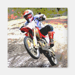 Dirt Bike Wheeling in Mud in Color Magneet