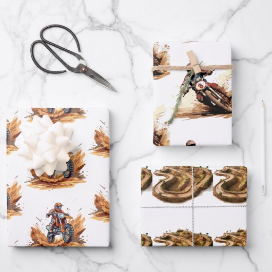 Dirt Bike Wrapping Papier Flat Sheet Set van 3 Inpakpapier Vel (Voorkant)