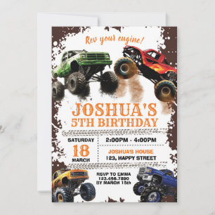Dirt Monster Camion Invitation Anniversaire