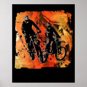 Dirtbiker Duo Red en Oranje Grunge Poster