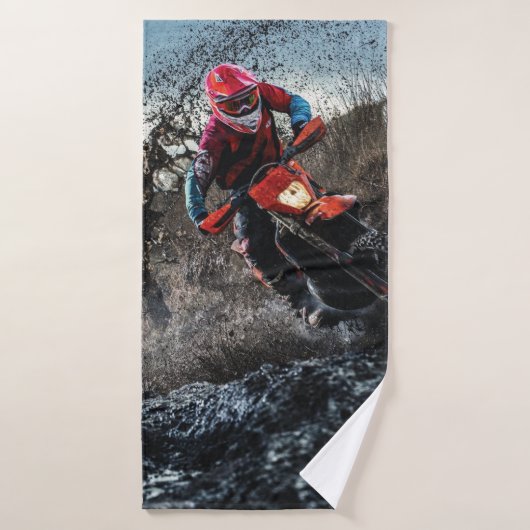 Dirte fietserrider gooit kussen badhanddoek (Badhanddoek)