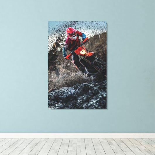 Dirte fietserrider gooit kussen canvas afdruk (Insitu (Houten vloer))