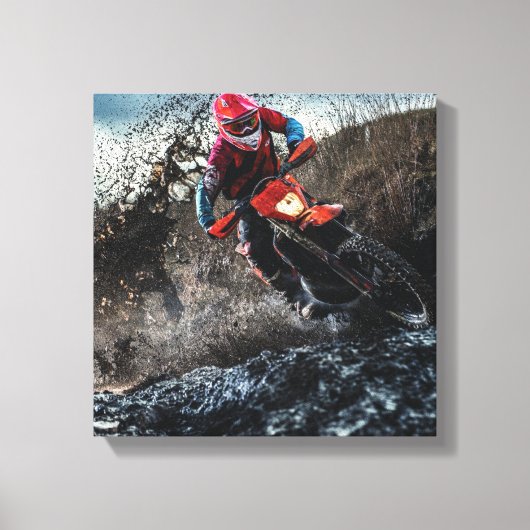 Dirte fietserrider gooit kussen canvas afdruk (Voorkant)