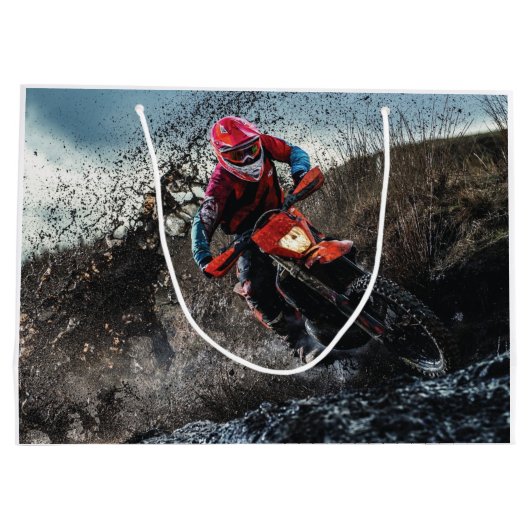 Dirte fietserrider gooit kussen groot cadeauzakje (Achterkant)