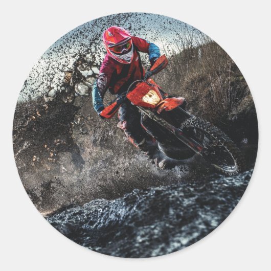 Dirte fietserrider gooit kussen ronde sticker (Voorkant)