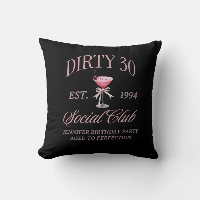 Dirty 30 Coquette Martini met een strik Kussen (Voorkant)