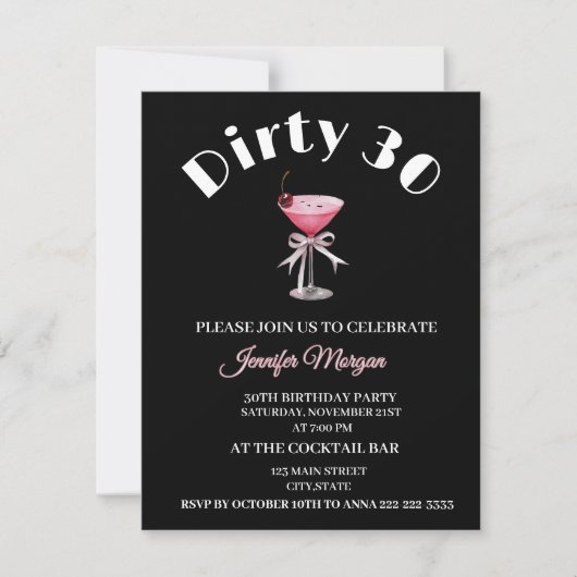 Dirty 30 Coquette Martini verjaardagsthema Invitat Kaart (Voorkant)