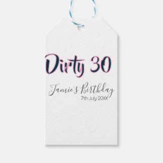 Dirty 30 happy birthday name date pink gray callig cadeaulabel