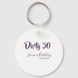 Dirty 30 happy birthday name date pink gray callig sleutelhanger