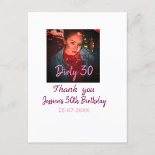 Dirty 30 verjaardag naam toevoegen roze foto datum briefkaart