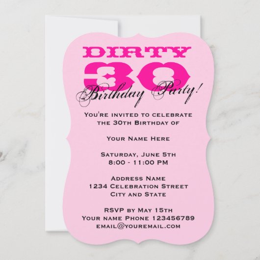 Dirty 30th Birthday Party uitnodigingen (Achterkant)