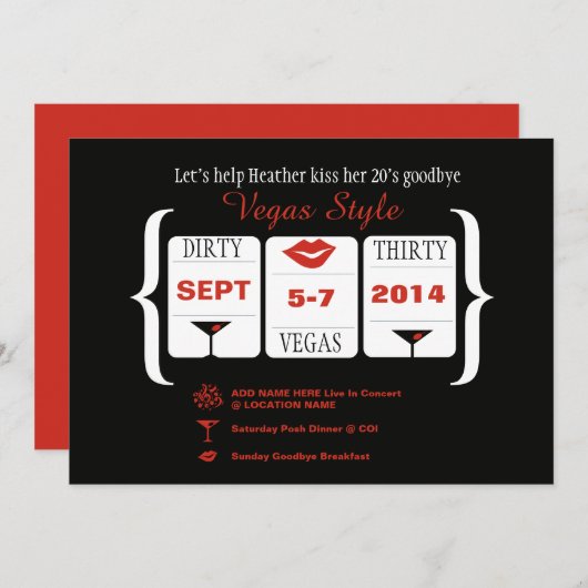 Dirty 30th Vegas Verjaardag Slot Machine Kaart (Voorkant / Achterkant)
