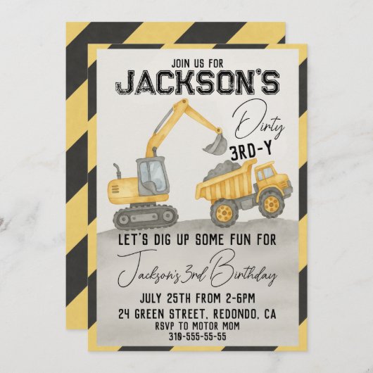 Dirty 3e année Construction Invitation d'anniversa (Devant / Derrière)