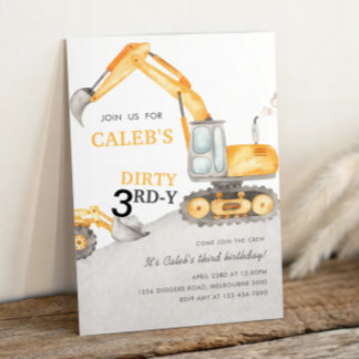 Dirty 3RD-Y Construction 3rd Birthday Party Kaart