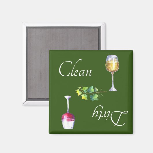 Dirty Clean Dishwasmachine Magnet Wine Red White Magneet (Voorkant / Achterkant)