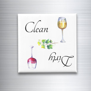 Dirty Clean Dishwasmachine Magnet Wine Red White Magneet