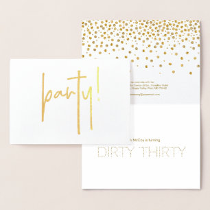Dirty Derty Gold Bubble Birthday Party Invitation Folie Kaarten