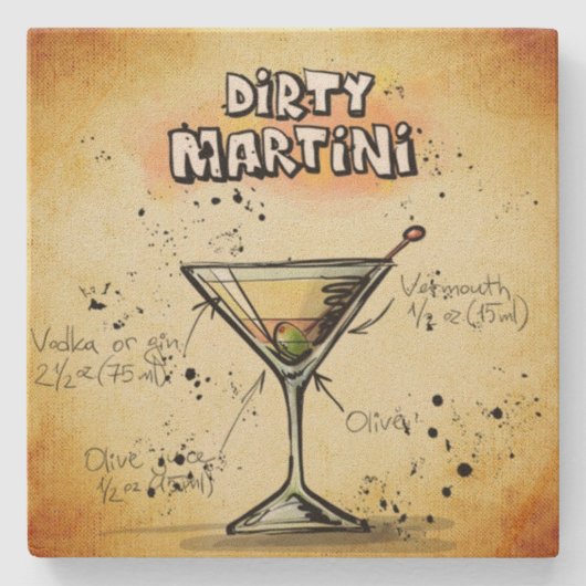 Dirty Martini Bartender Drink Recipe Stenen Onderzetter (Voorkant)