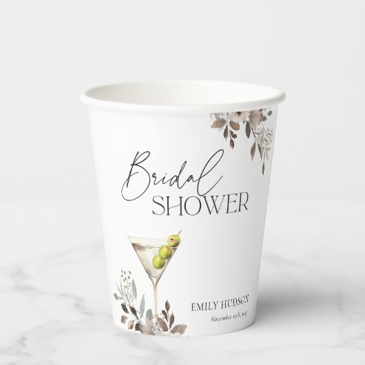 Dirty Martini Cocktail Bruiloftsfeest Papieren Bekers (Achterkant)