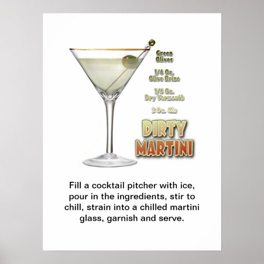 Dirty Martini Cocktail Recipe Art 18"x24" Poster (Voorkant)