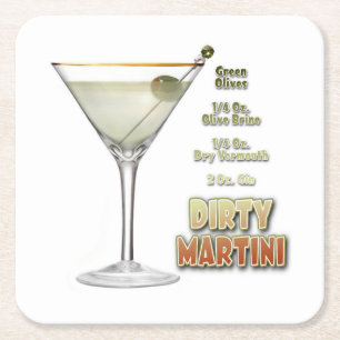 Dirty Martini Cocktail Recipe Art Paper Onderzette Vierkante Kartonnen Onderzetter