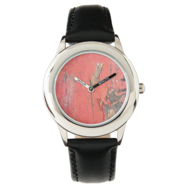 Dirty Peeling Red Paint op Barn Wood Horloge (Voorkant)