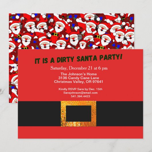 Dirty Santa Red Suit Party en Santa Pattern Kaart (Voorkant / Achterkant)
