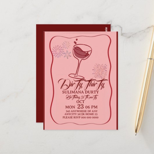 Dirty thirty birthday invitation template, cherry  (Devant/Arrière en situation)