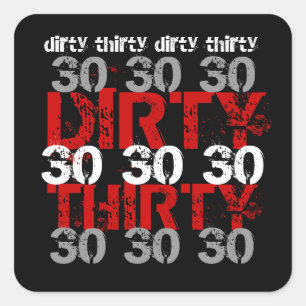 Dirty Thirty Birthday Party Zwart Zilver Rood Vierkante Sticker