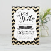 Dirty Thirty Black & Gold Chevron Invitation d'ann (Debout devant)