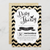 Dirty Thirty Black & Gold Chevron Invitation d'ann (Devant / Derrière)