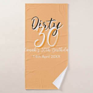 Dirty Thirty oranje witte eenvoudige retro verjaar Badhanddoek