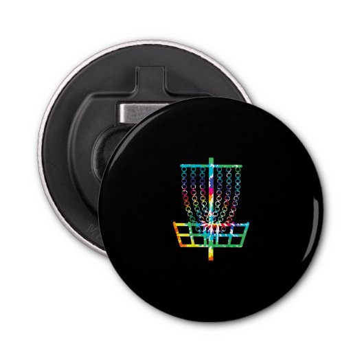 Disc Golf Basket - Hippie Rainbow Gift Button Flesopener (Voorkant)